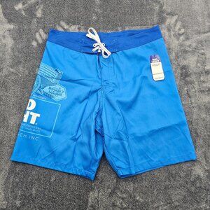 Bud Light Hybrid Shorts Mens 34 Swim Trunks flat front logo Blue Beer